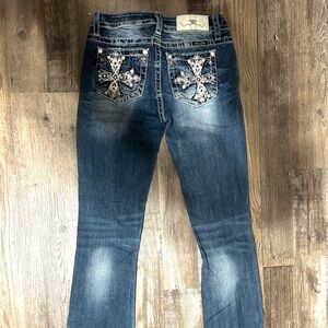 Miss Me Dark Blue Boot Cut Jeans with Embroidery